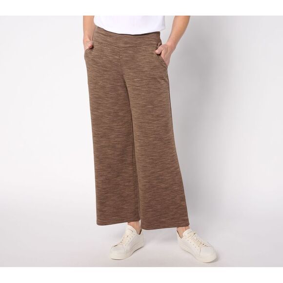 Denim & Co. Women's Petite Pants PL Active Soft Blend Knit Wide Brown A636287 - Picture 1 of 4